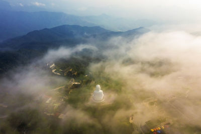 High angle view of mountains against sky