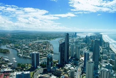 High angle view of cityscape against sky