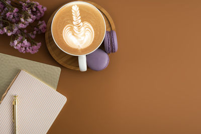 High angle view of coffee on table