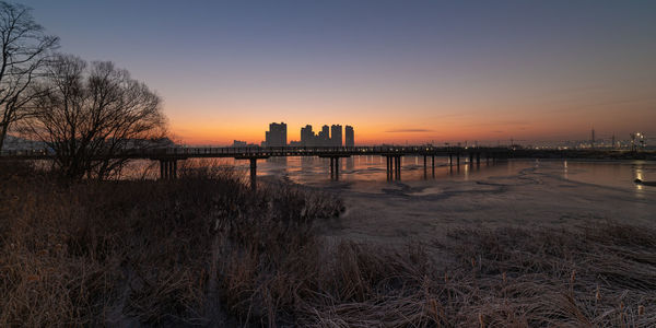 Morning twilight on the winter lake