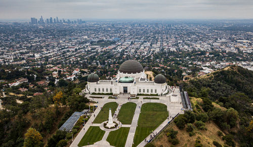 High angle view of buildings in city