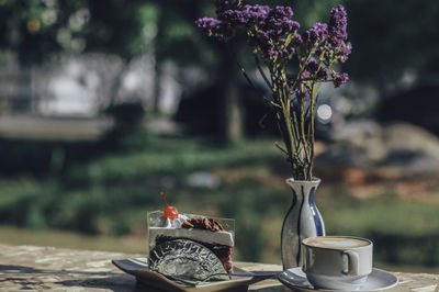 Close-up of purple flowers on table