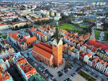 High angle view of buildings in city