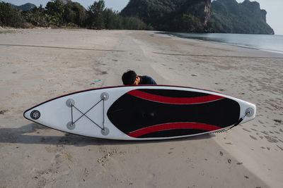 Serve on a beach in a bay in thailand.