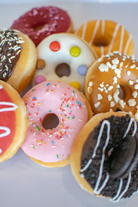 Close-up of various doughnuts 