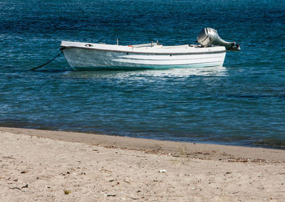 Boat moored on beach