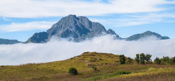 Panoramic view of majestic mountains against sky