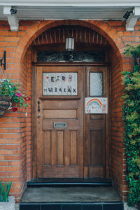 Closed door of building