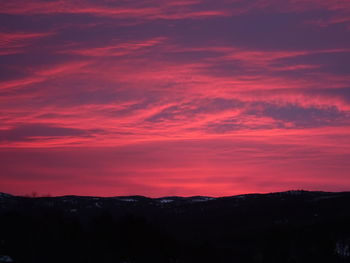 Silhouette landscape against dramatic sky during sunset