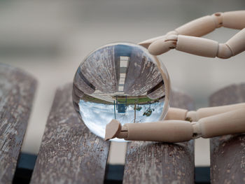 Close-up of reflection on glass table