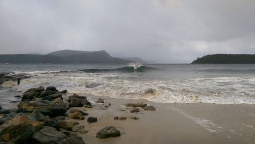 Scenic view of sea against cloudy sky