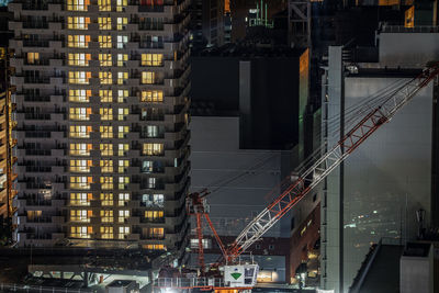 Illuminated buildings in factory