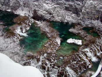 High angle view of frozen water