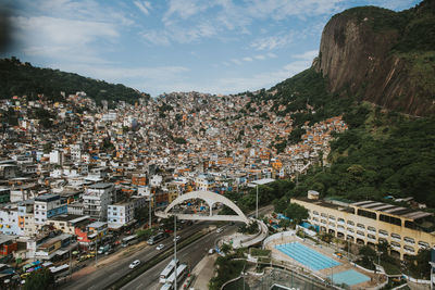 Aerial view of the rocinha favela, located in the south zone of rio de janeiro, brazil