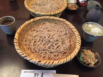 High angle view of food in bowl on table