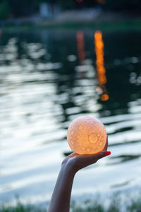 Close up moon in woman's hands. astrology concept person