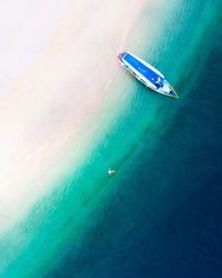 High angle view of sailboat in sea