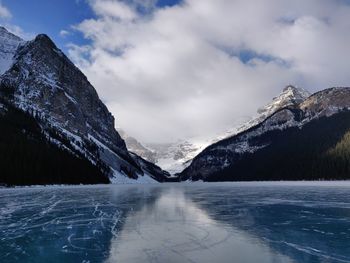 Scenic view of snowcapped mountains against sky