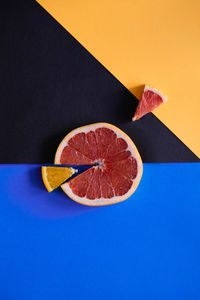 High angle view of orange fruit on table