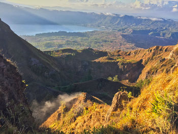 High angle view of land against sky