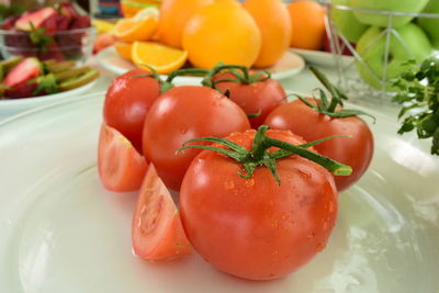 High angle view of tomatoes in plate