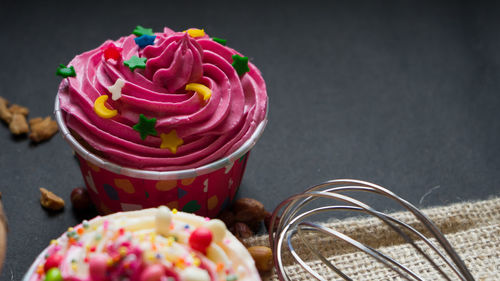 Close-up of cupcakes on table