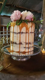 Close-up of ice cream in plate on table