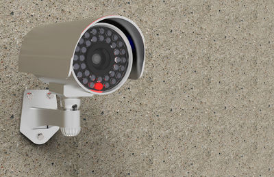 High angle view of camera on wall