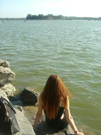 Woman standing in water