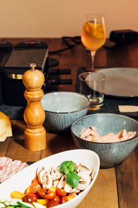 Close-up of food served on table