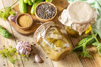 High angle view of food on table