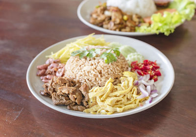 Close-up of meal served on table