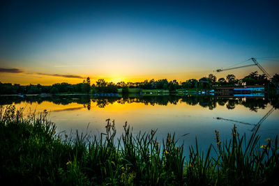 Scenic view of lake against sky during sunset