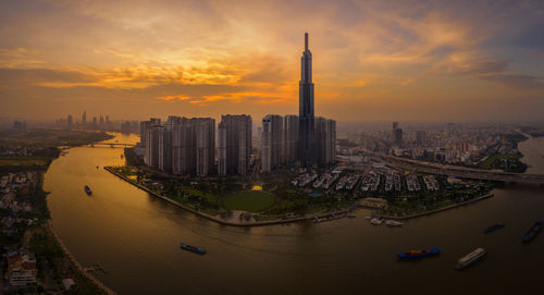November 09/2019 sunset at landmark 81 is a super-tall skyscraper in ho chi minh city
