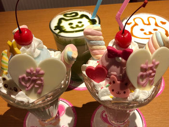 High angle view of dessert on table