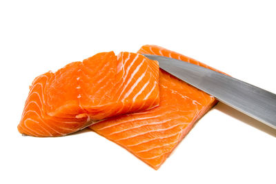 Close-up of orange fish over white background