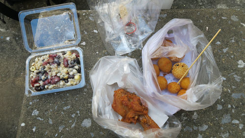 High angle view of food in plastic container