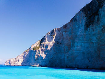 Scenic view of sea against clear blue sky