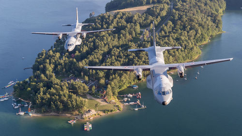 High angle view of flying over sea