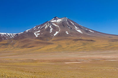 Scenic view of snowcapped mountains against blue sky