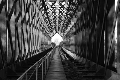 Empty railway bridge in tunnel