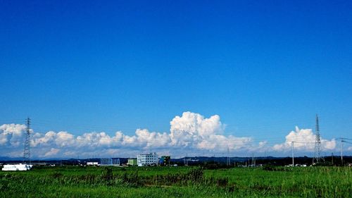 Scenic view of grassy field against cloudy sky