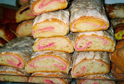 High angle view of bread for sale