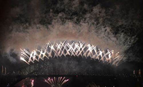 Low angle view of firework display against sky at night