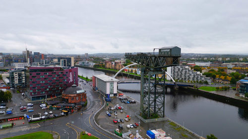 High angle view of buildings in city