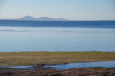 Scenic view of beach against clear sky