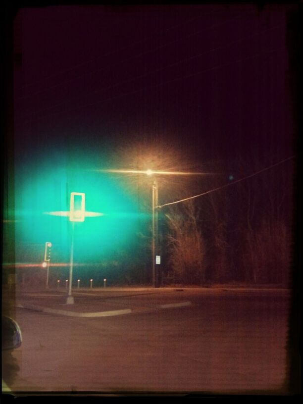 illuminated, night, transportation, lighting equipment, street light, road, transfer print, street, communication, guidance, auto post production filter, light - natural phenomenon, road sign, indoors, blurred motion, no people, electricity, city, road marking, text