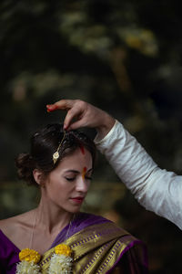 Bride. beautiful young caucasian woman in traditional indian clothing
