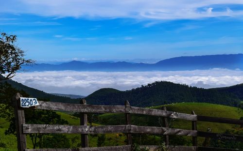 Scenic view of mountains against cloudy sky