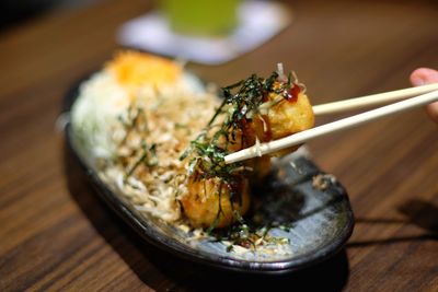 Close-up of sushi in plate on table